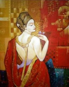Painting of woman on canvas