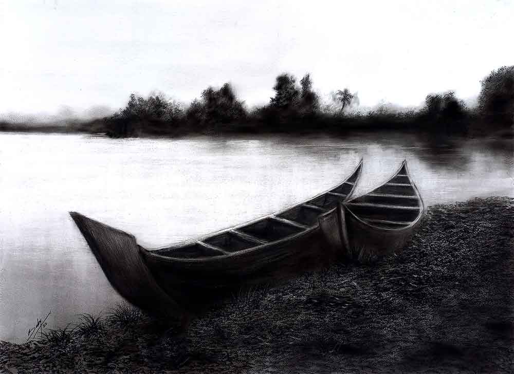 Painting in charcoal on paper