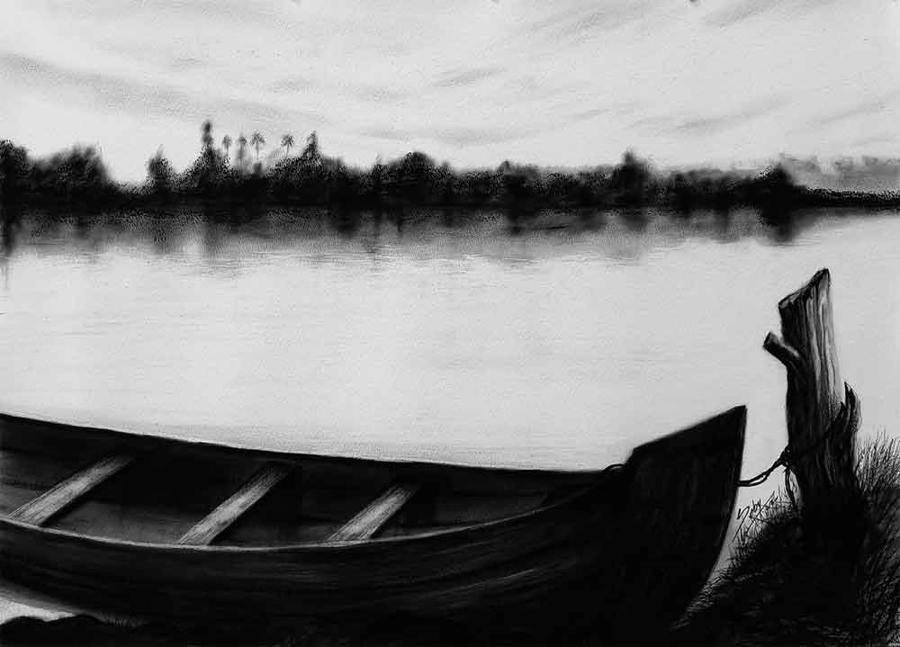 Painting in charcoal on paper