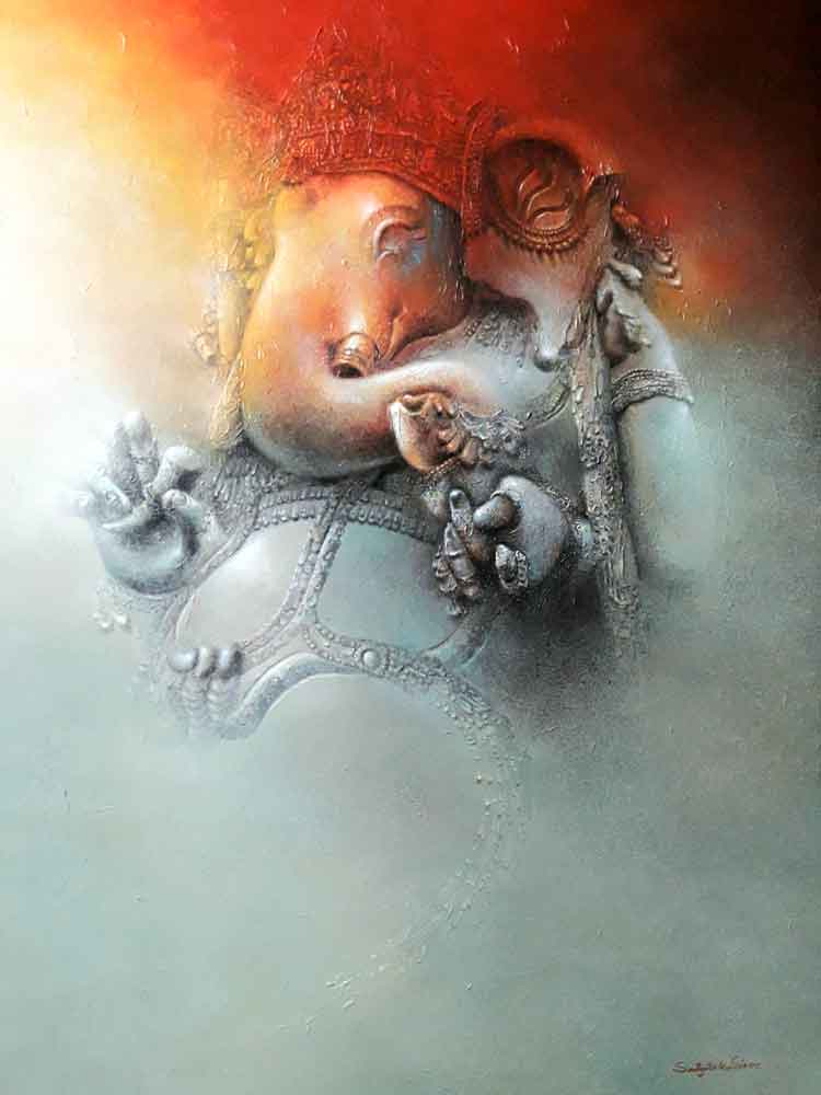 Painting of Lord Ganesh on canvas