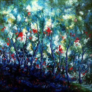 Painting of flowers with oil on canvas