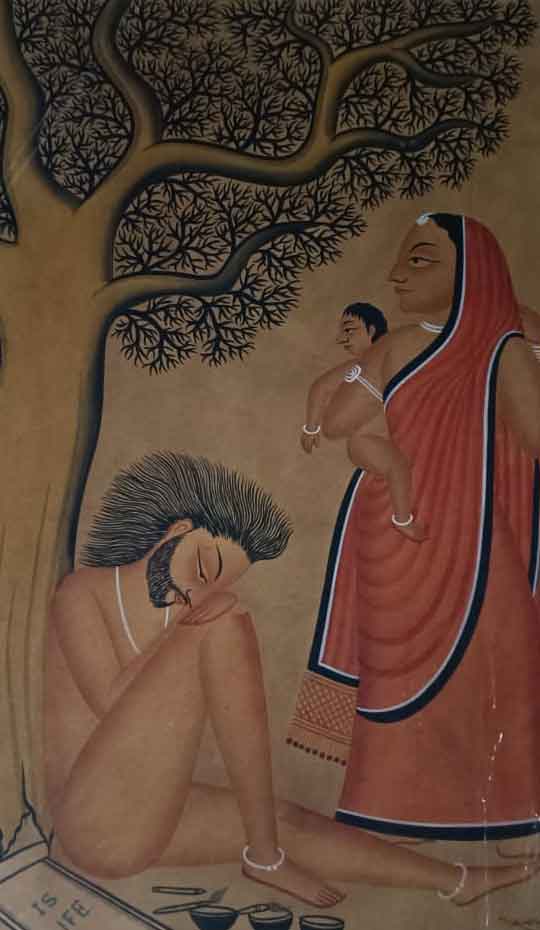 Painting of women and man on paper