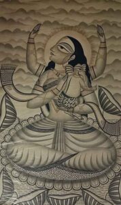 Painting of parvati with ganesh on paper