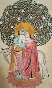 Painting of Lord Krishna and radha on paper