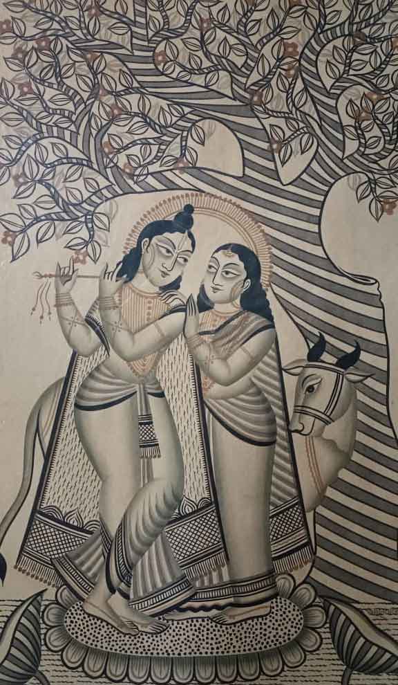 Painting of Lord Krishna and Radha on paper