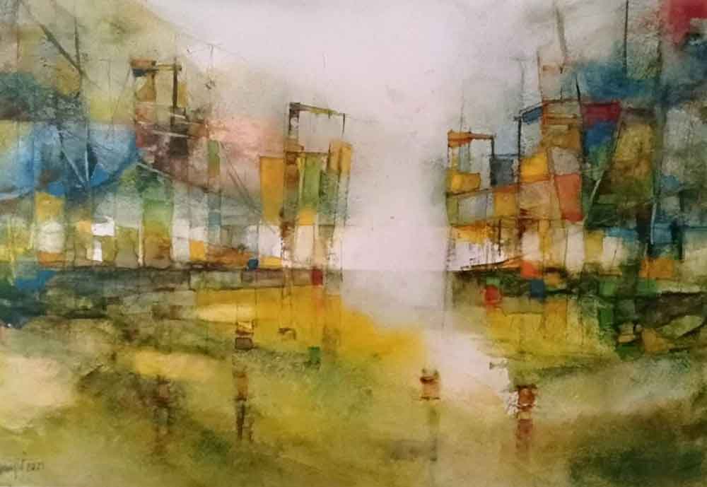 Abstract painting on paper with water colour