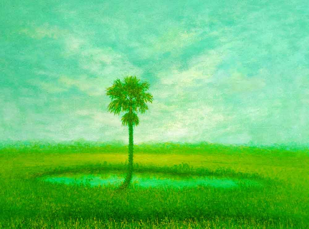 Green landscape on canvas