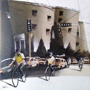 Painting of cycle theme on canvas