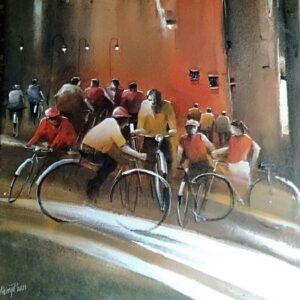 Painting of cycle theme on canvas