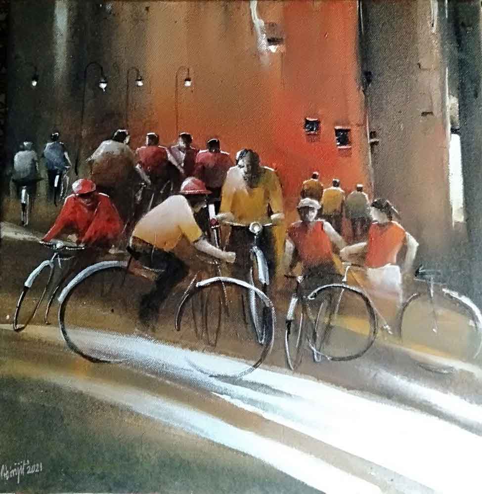 Painting of cycle theme on canvas