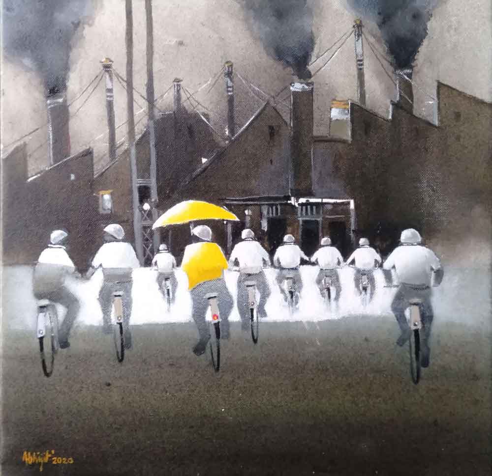 Painting of cycle theme on canvas