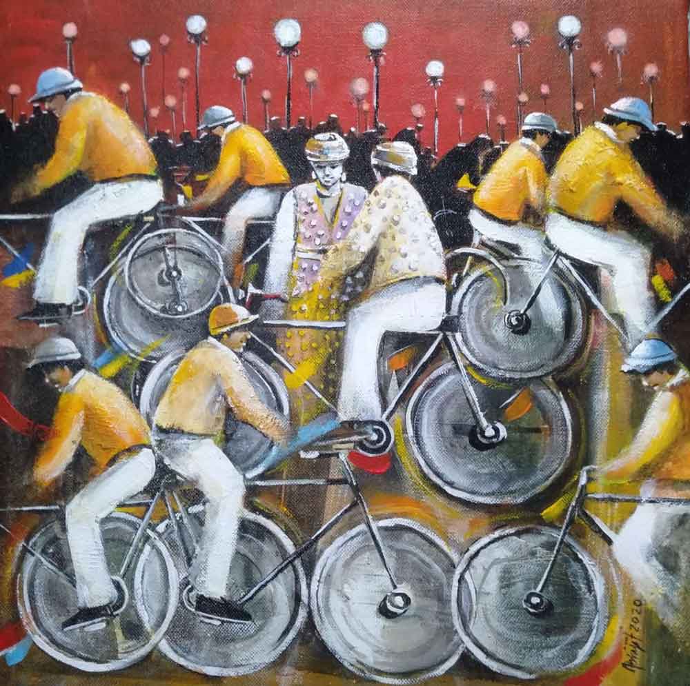 Painting of cycle theme on canvas