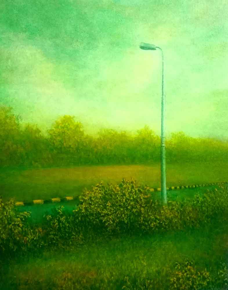 Green landscape on canvas