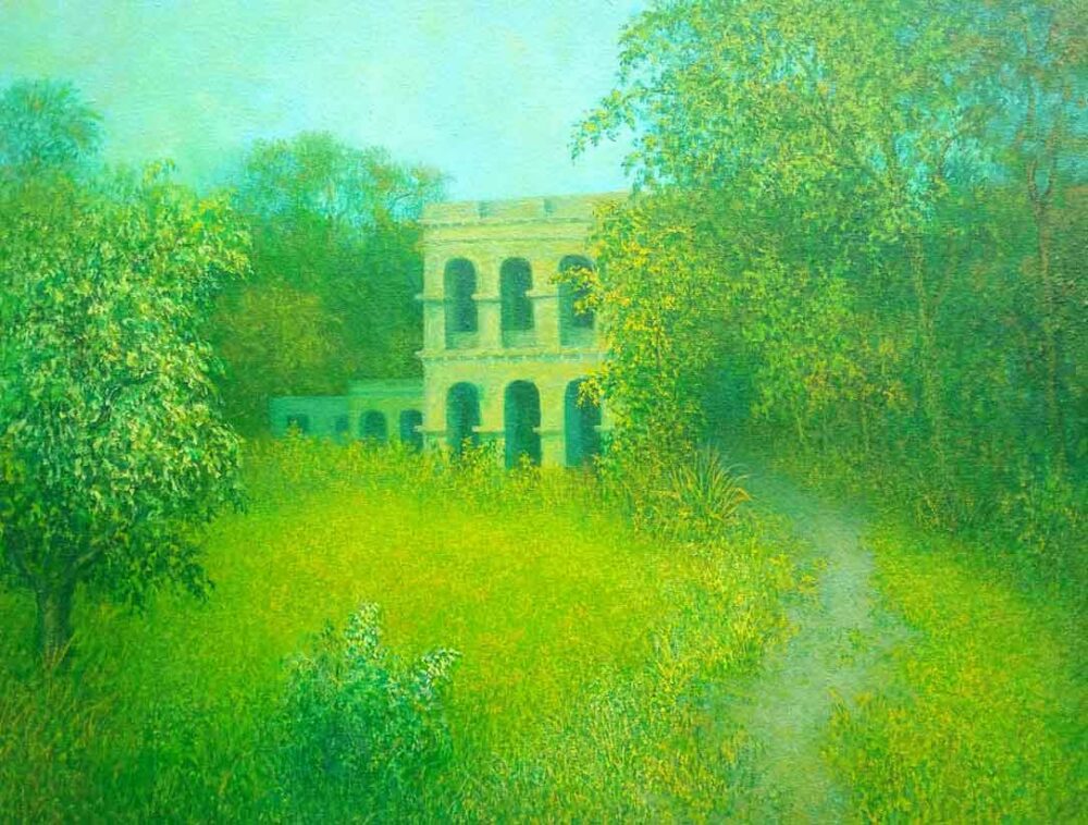 Green landscape on canvas