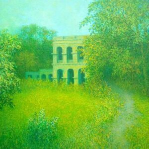 Green landscape on canvas