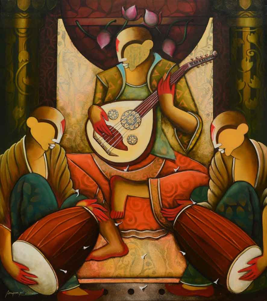 Painting of musicians on canvas