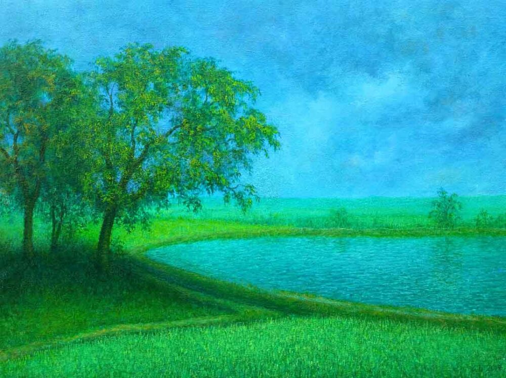 Green landscape on canvas