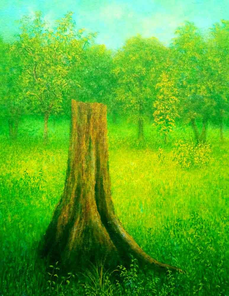 Green landscape on canvas