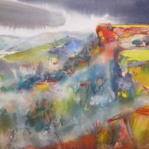 Painting of abstract valleyscape on paper