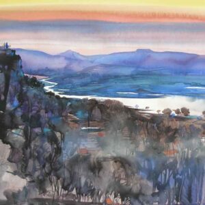 Painting of abstract valleyscape on paper