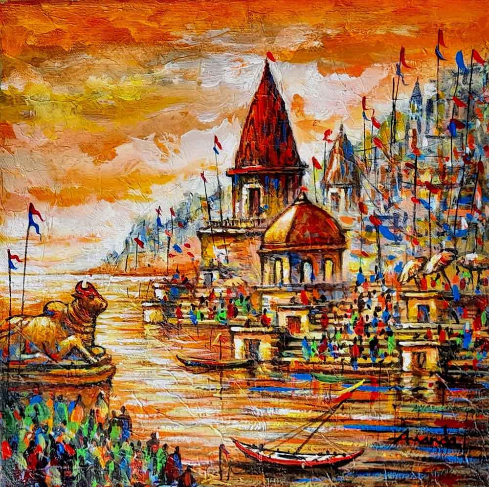 Painting of Benaras on canvas