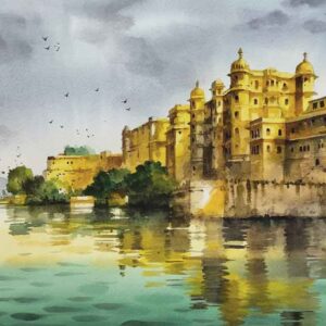 Painting of Udaipur with watercolour