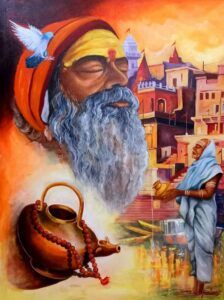Painting of Benaras Ghat on Canvas