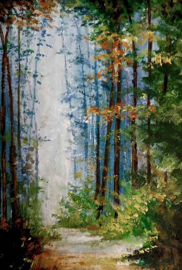 Painting of a forest with acrylic on paper