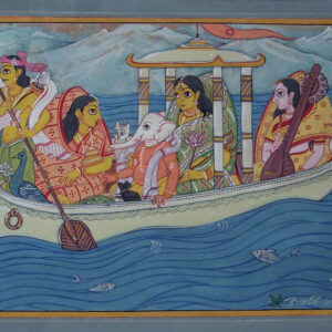 Painting of Durga's home coming with tempera on paper