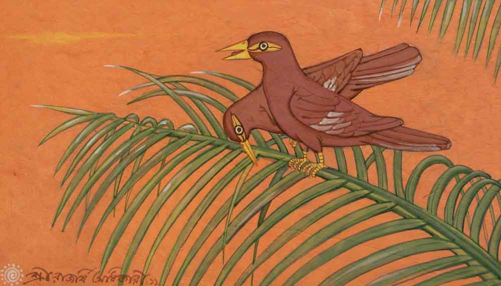 Paintings of birds with tempera on paper