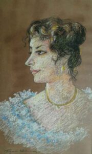 Painting of lady with pastel on paper
