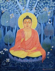 Paintings of buddha with wash on paper
