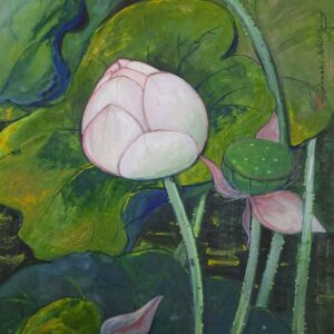 Painting of lotus with watercolour on paper