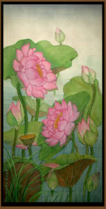Painting of lotus with watercolour on board