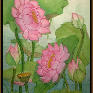 Painting of lotus with watercolour on board