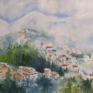 Paintings of hills with tempera on paper