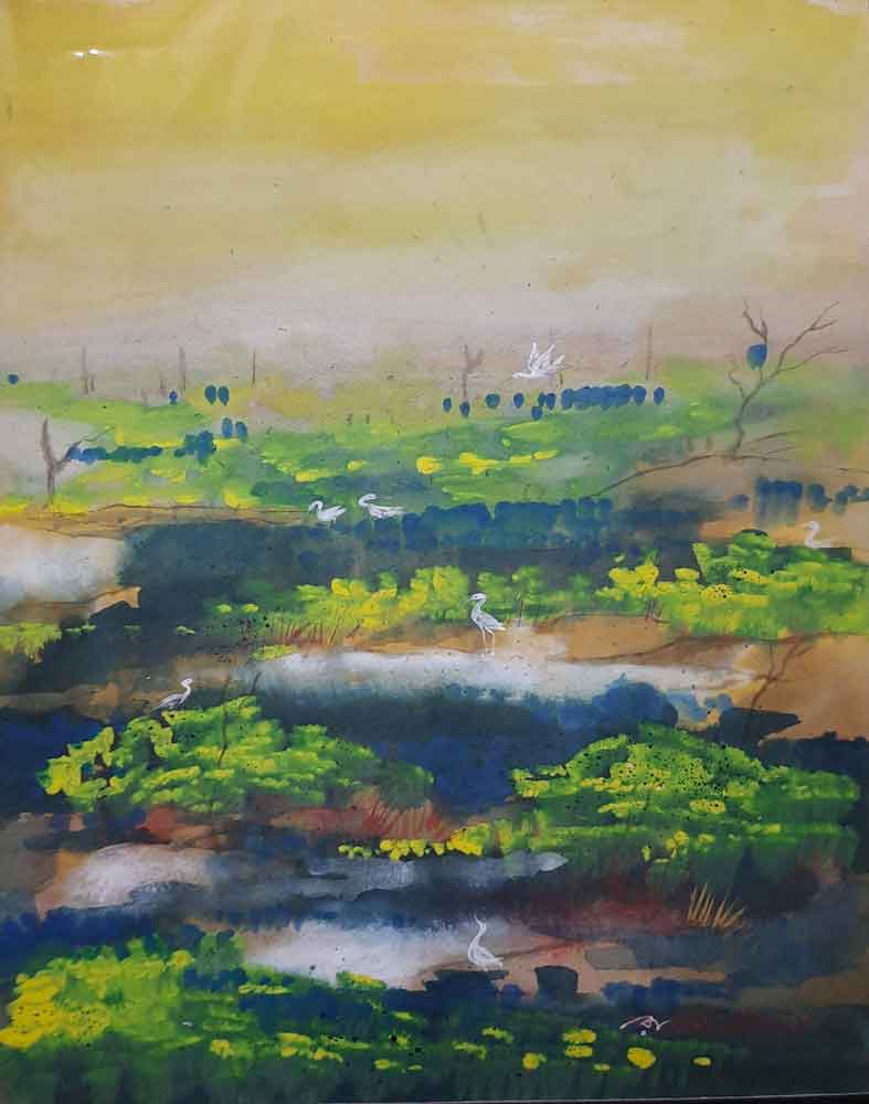 Painting of landscape with acrylic on paper