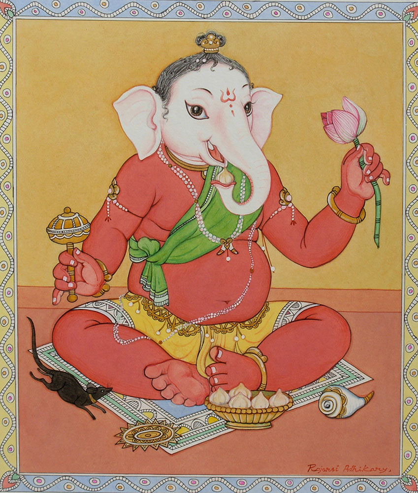 Painting of ganesh with watercolour on paper