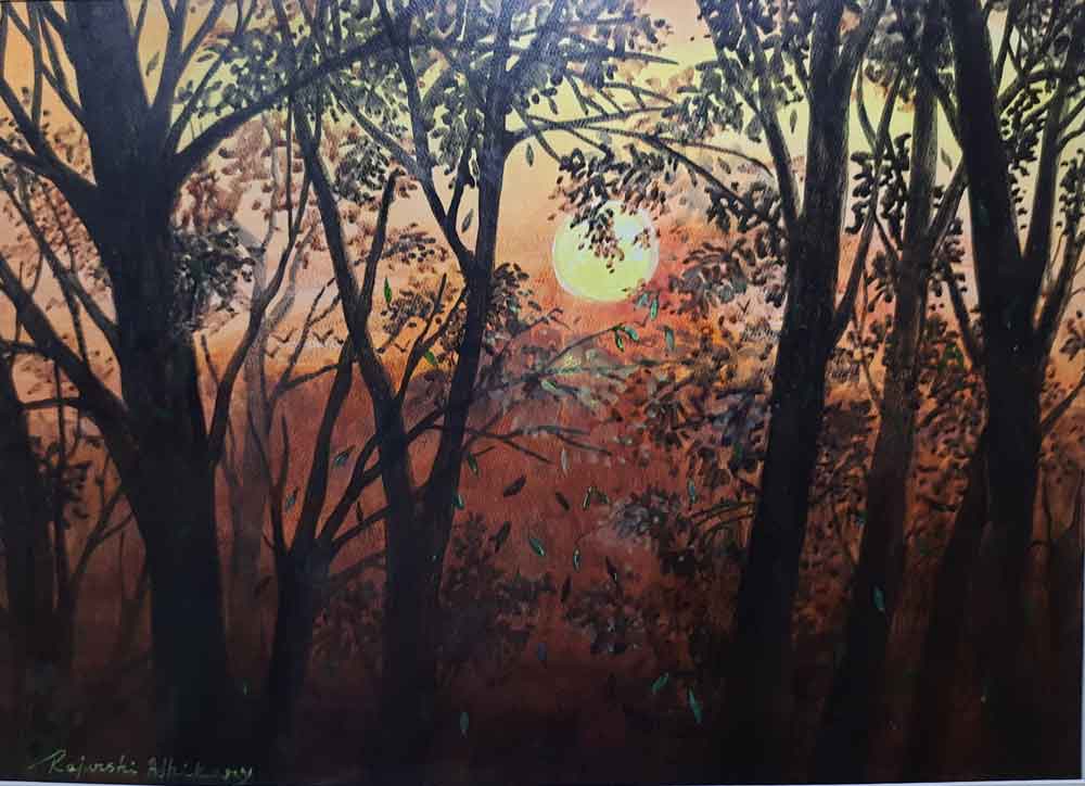 Painting of sunrise with acrylic on paper