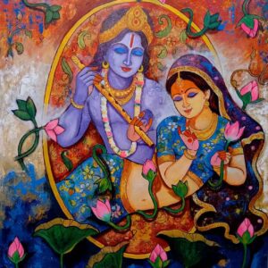 Painting of Radha and Krishna on canvas