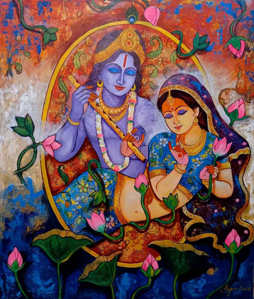 Painting of Radha and Krishna on canvas