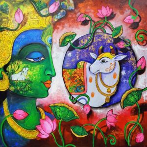 Painting of Radha and Krishna on canvas