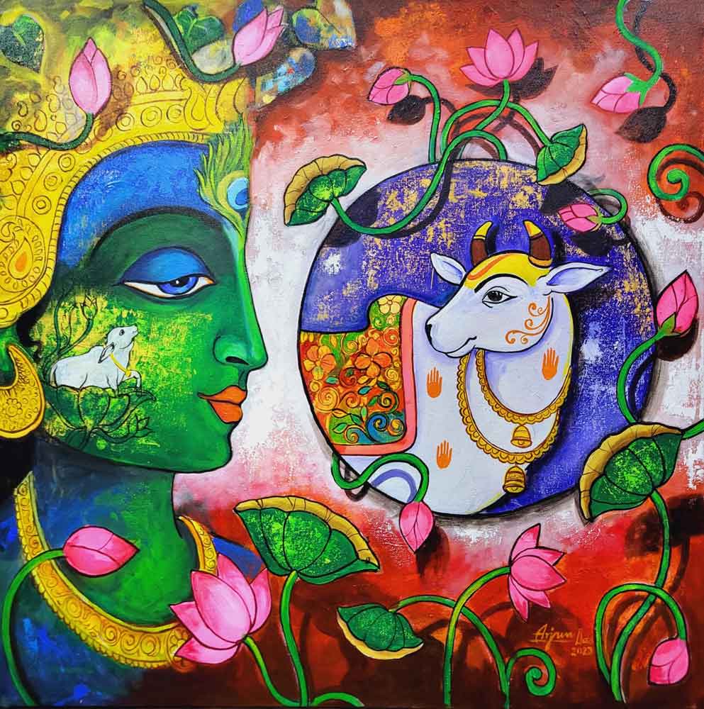 Painting of Radha and Krishna on canvas