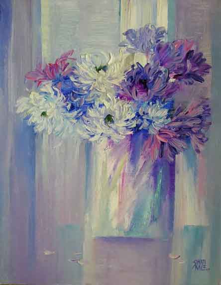 Painting of flowers with oil on canvas