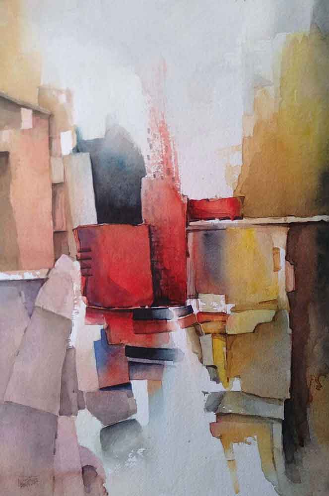 Abstract painting with watercolour on paper