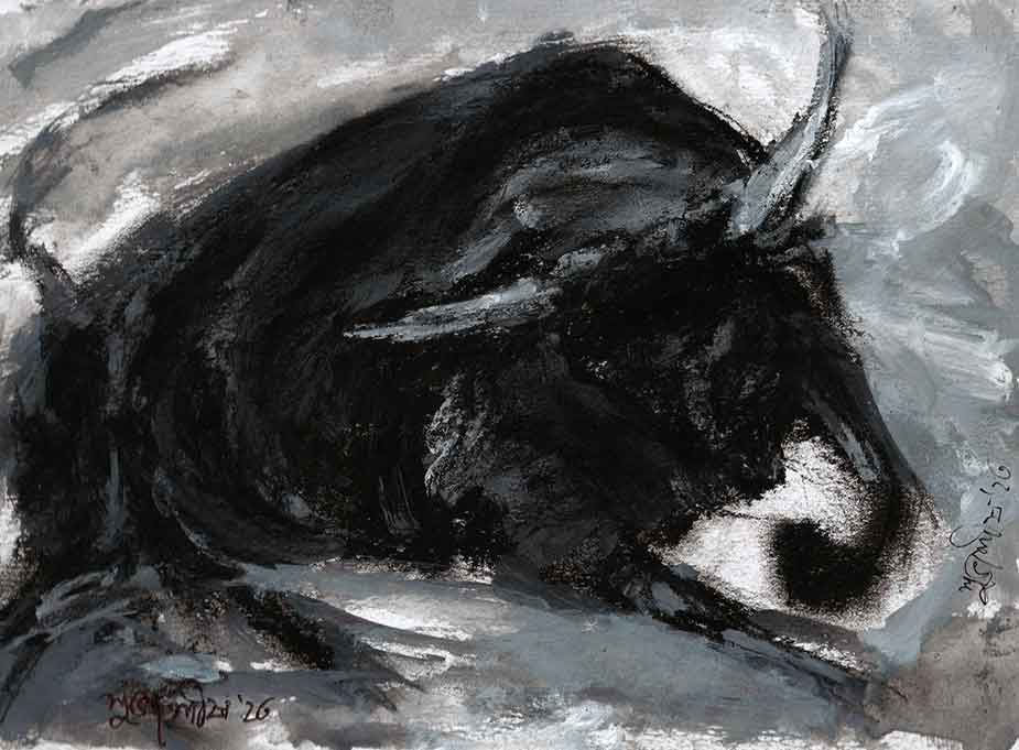 Painting of bullfight on paper
