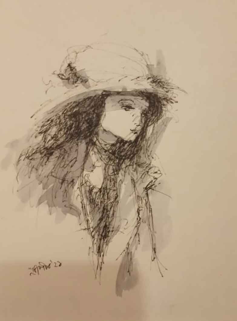 Painting of lady on paper
