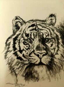 Painting of tiger on paper