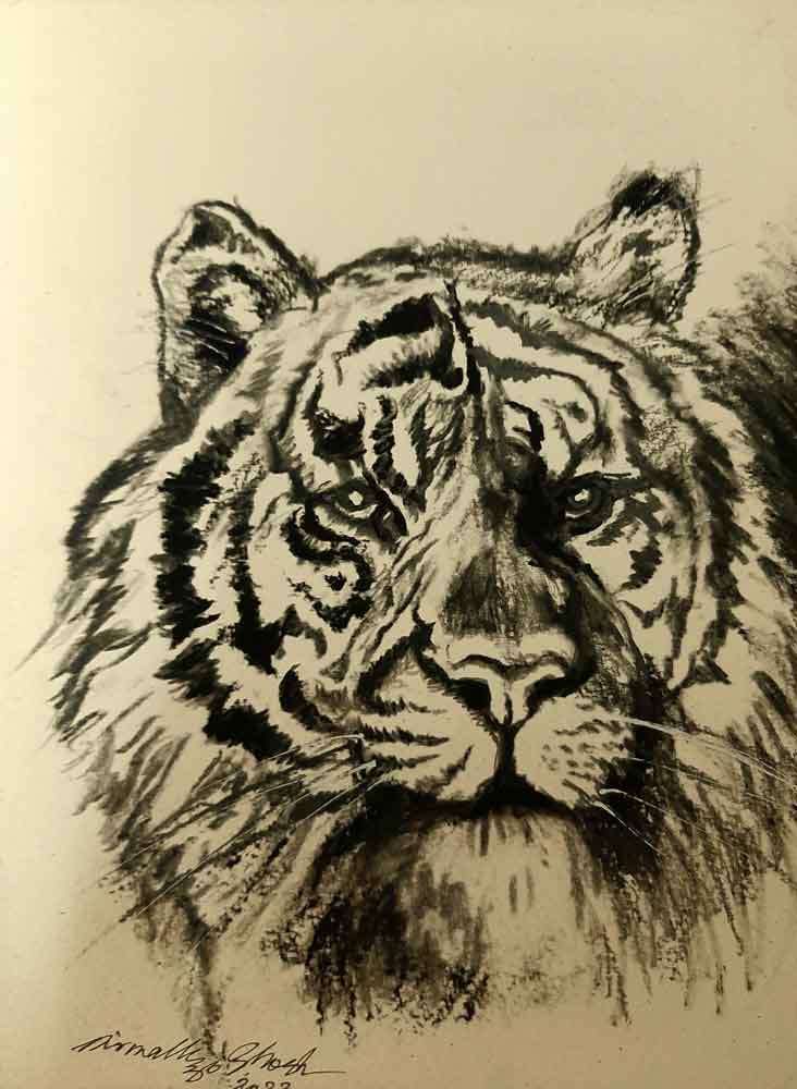 Painting of tiger on paper