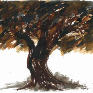 Painting of tree with mixed media on paper